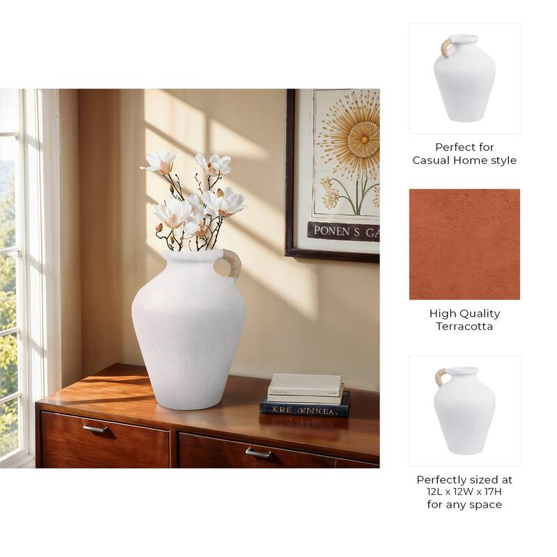 Terracotta Vase Woven Handle Handmade Decorative Jar Home Accent