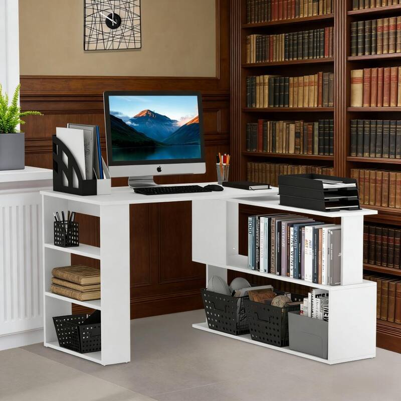 Spacious Writing Table Workstation,L Shaped Corner Computer Desk,360° Rotating Home Office Desk