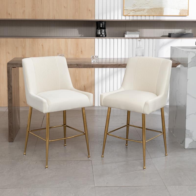 Modern Velvet 39'' H Metal Leg Counter or Bar Stools Set of 2 - Beige