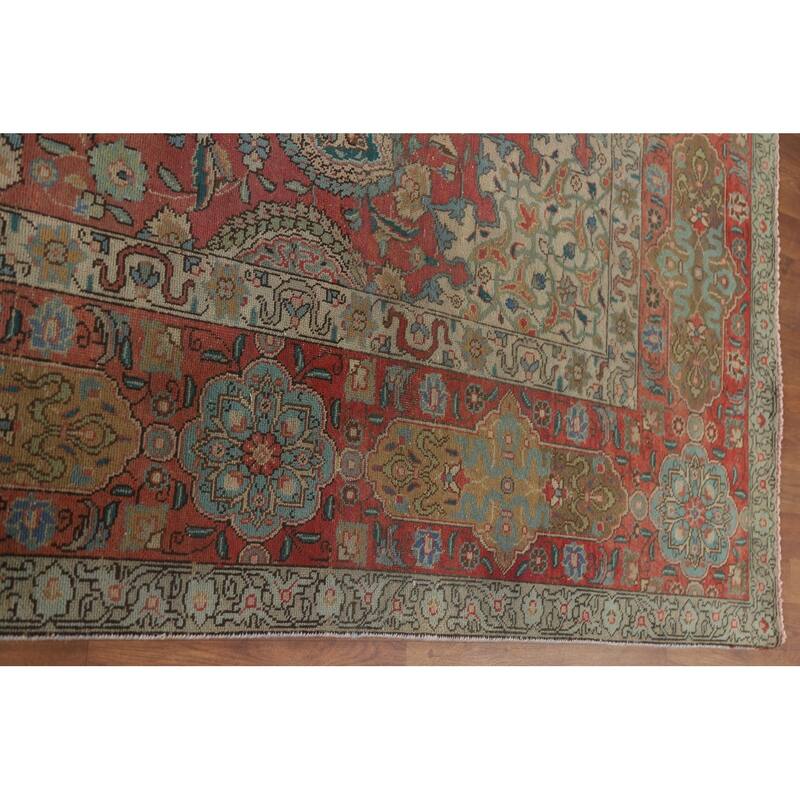 Hand Knotted Oriental 100% Wool Carpet Traditional Floral Pink Tabriz Area Rug - 12' 10'' X 9' 11''