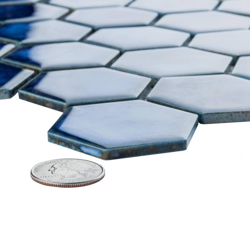 Merola Tile Hudson Due 2" Hex Sapphire 10-7/8" x 12-5/8" Porcelain Mosaic Floor and Wall Tile