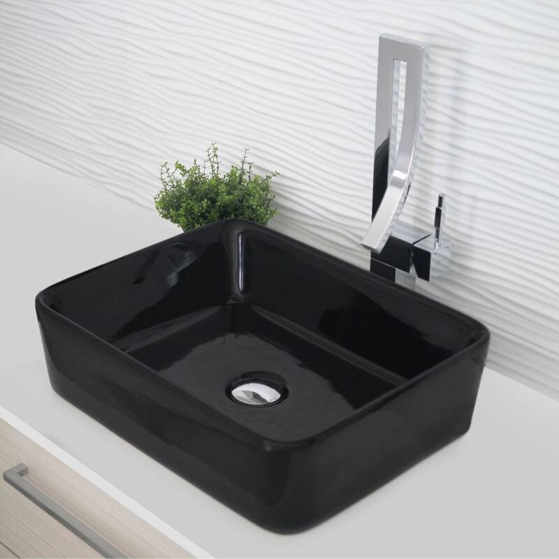 STYLISH Porcelain Rectangular 18 3/4-inches Top Mounted Ceramic Vessel Bathroom Sink - 18.75" x 14.5" x 5.25" - Black