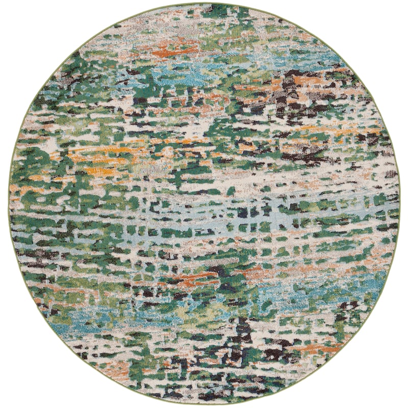 SAFAVIEH Madison Erlinda Vintage Boho Abstract Rug - 6'7" Round - Green/Rust