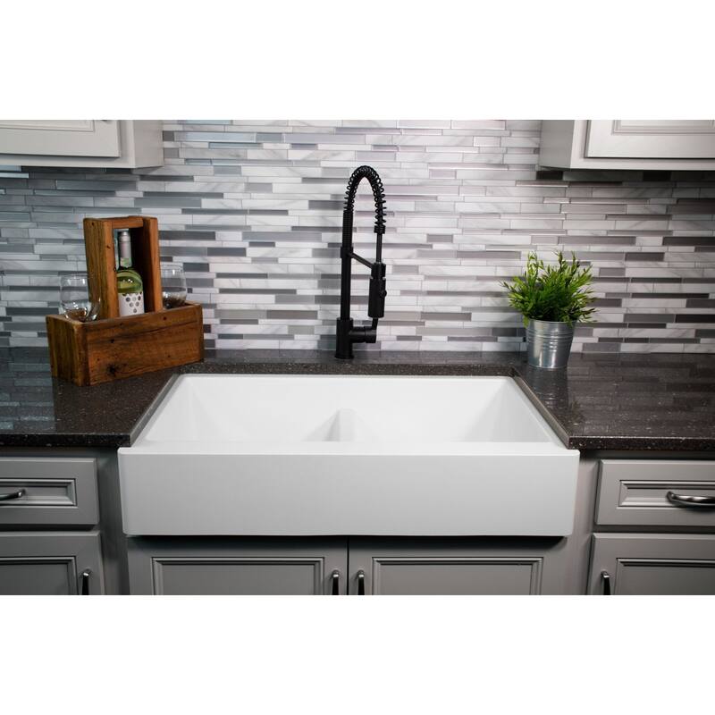 Karran Retrofit Apron Front Quartz Double Bowl Kitchen Sink