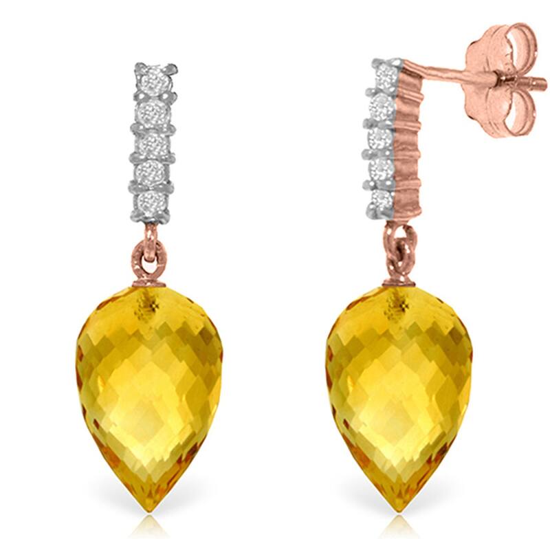 19.15 Carat 14K Solid Gold Gemstone Earrings Diamond Citrine - Rose