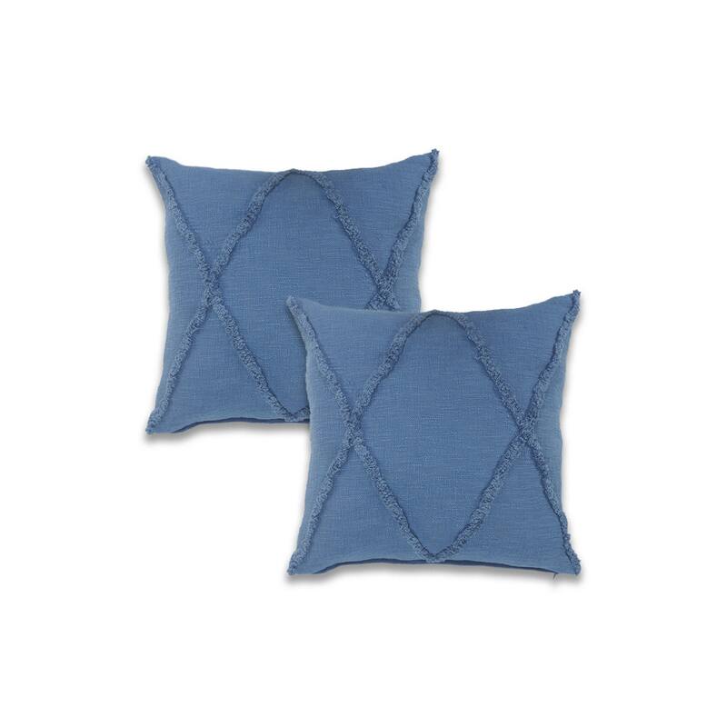 Handwoven Diamond Tufted Square Throw Pillows - 18" - Coronet Blue - Set of 2