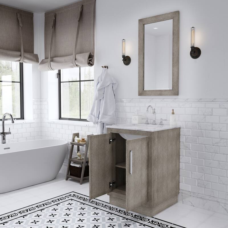 Hugo Carrara White Marble Countertop Vanity with Rectangular Mirror