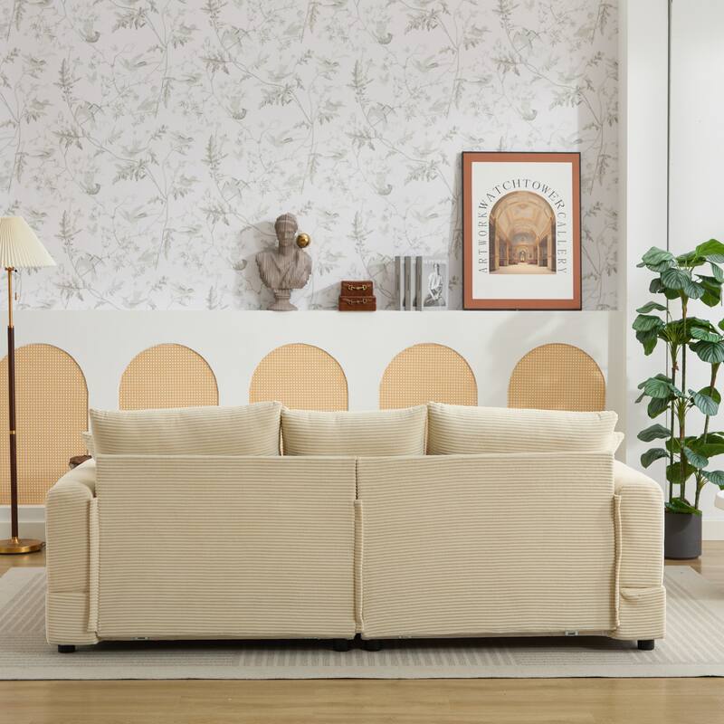 2 Pieces Corduroy Sectional Couch Covers with 2 Pillows, Beige