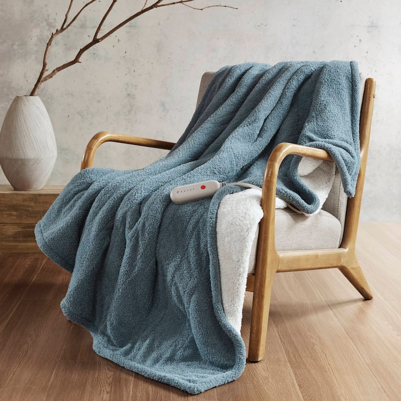 1 PCS 50x60" Heated Throw Blanket with 5 Temperature Settings and Auto Shutoff - Blue