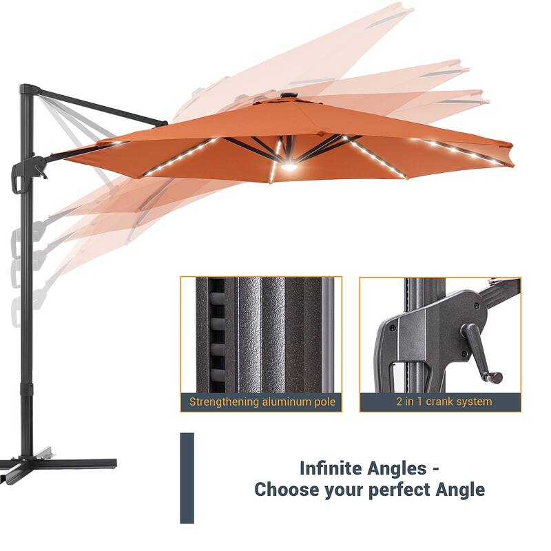 LIVOOSUN 11FT LED Patio Cantilever Umbrella w/Cross Base