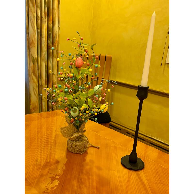 18" Easter Eggs, Berries and Green Leaves Tabletop Tree in Burlap Sack Base - 18