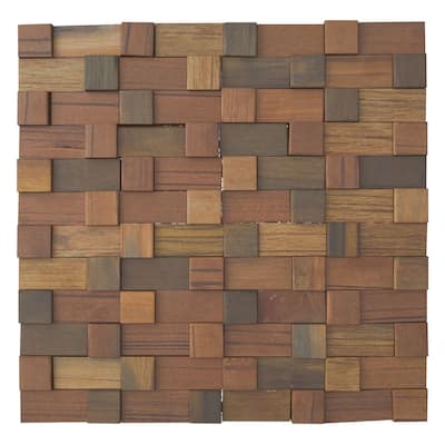 11 7/8"W x 11 7/8"H x 1/2"P Ancient Wood Mosaic Wall Tile, Old Boat Wood - 11 7/8"W x 11 7/8"H x 1/2"P