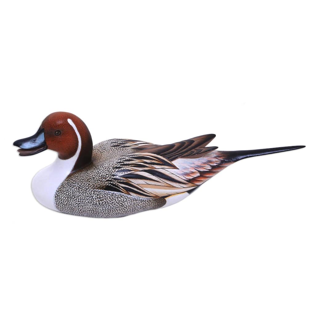 Handmade Life Size Pintail Duck Wood sculpture (Indonesia) - 43 x 19 x 17