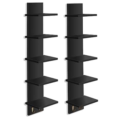 Sorbus 5 Tier Wall Shelf Unit with Hooks, Vertical Column Utility Shelving for Home Decor and Storage Organizer Set of 2