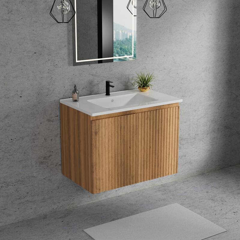 30inch Folding Wall Cabinet With Creamic Sink- Patented 1-Minute Install, Space-Saving & Easy Assemble