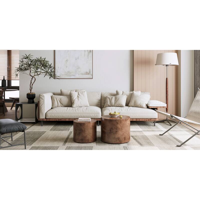 Nesting Coffee Table Set of 2, Modern Round Wooden Accent Tables, Space-Saving Circle Drum Side Tables