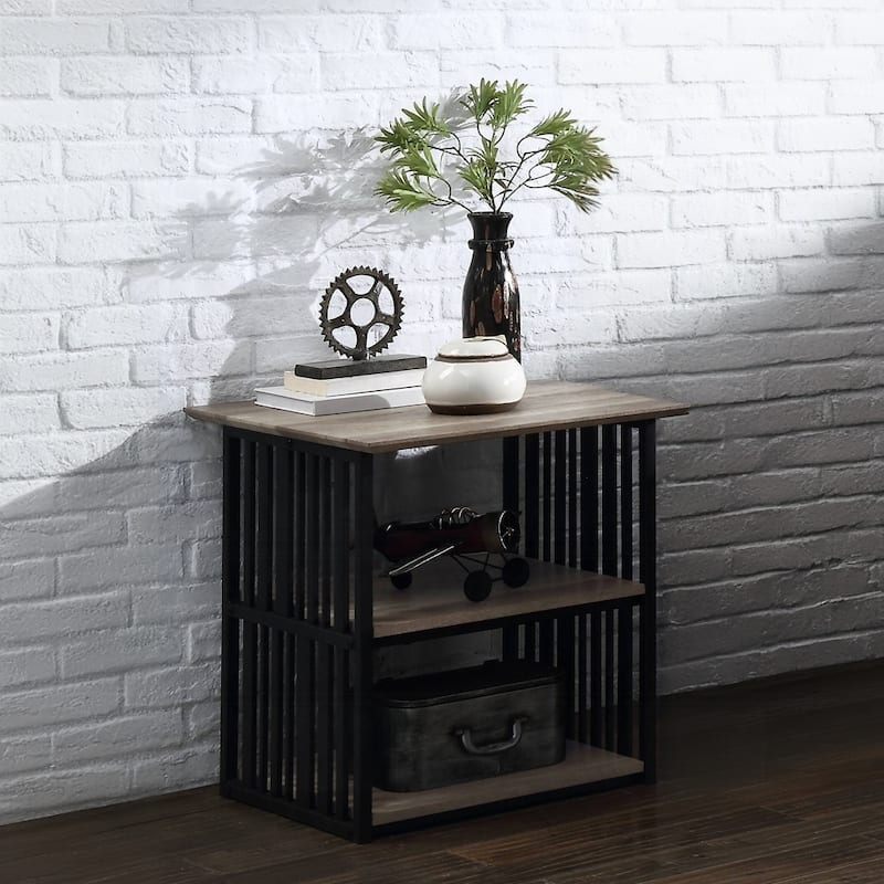 Rustic Industrial Black and Antique Oak Finish Open Shelves Nightstand - Black,Oak