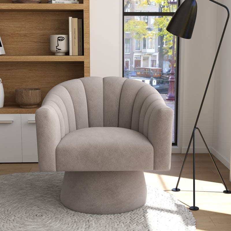 SEYNAR Modern Glam Velvet Upholstered Round Swivel Accent Arm Barrel Chair for Living Room