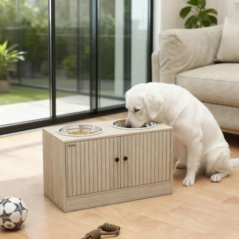 Elevated Dog Bowls with Storage Cabinet