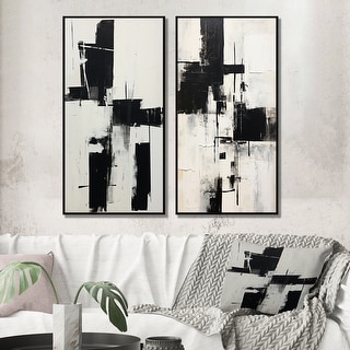 Designart "The Other Side Minimal Black & White Abstract II" Abstract Painting Wall Art Décor - Modern Wall Art Set Of 2