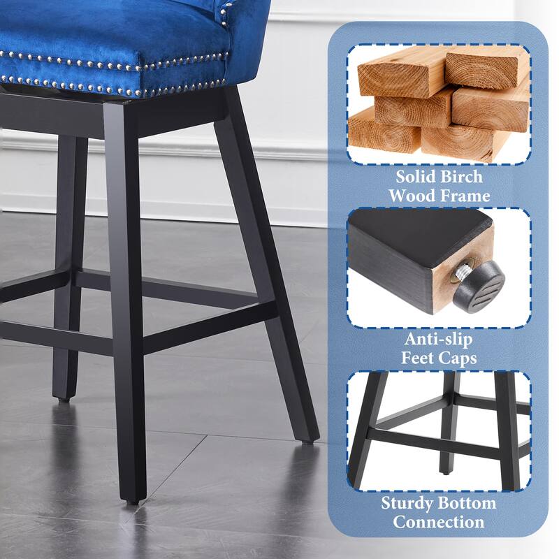 26"/30" Velvet Upholstered Swivel Counter or Bar Height Stools, Set of 4