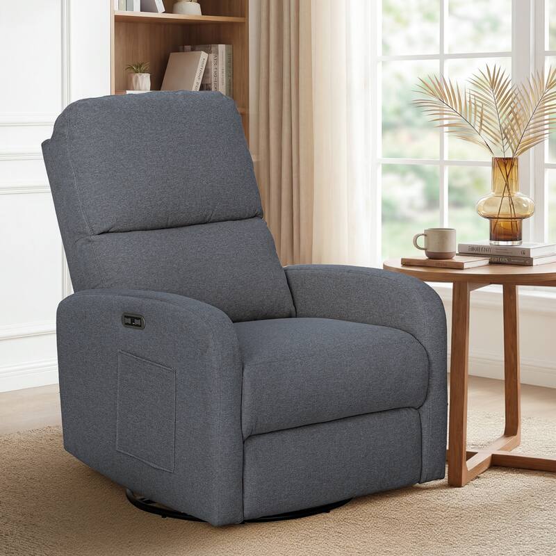 INK IVY Dakota Power Recliner 3-in-1 with Swivel, Glider, USB Ports - Blue