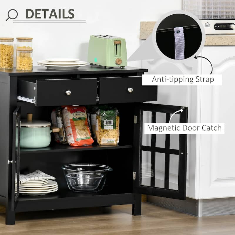 HOMCOM Sideboard Buffet Cabinet, Storage Serving Cabinet with Glass Doors, and Drawers for Kitchen - 31.5"x14"x30"