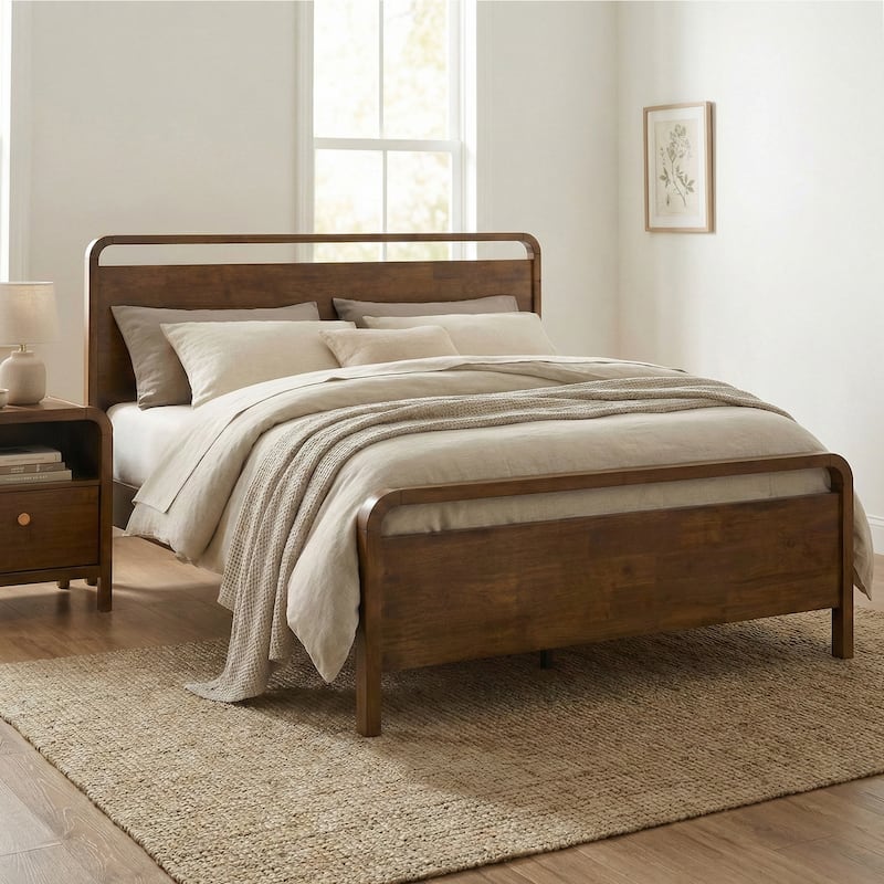 Roundhill Furniture Eldren Wood Platform Bed in Walnut Finish, King
