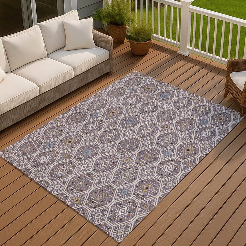 Machine Washable Indoor/ Outdoor Modern Hexi Chantille Rug