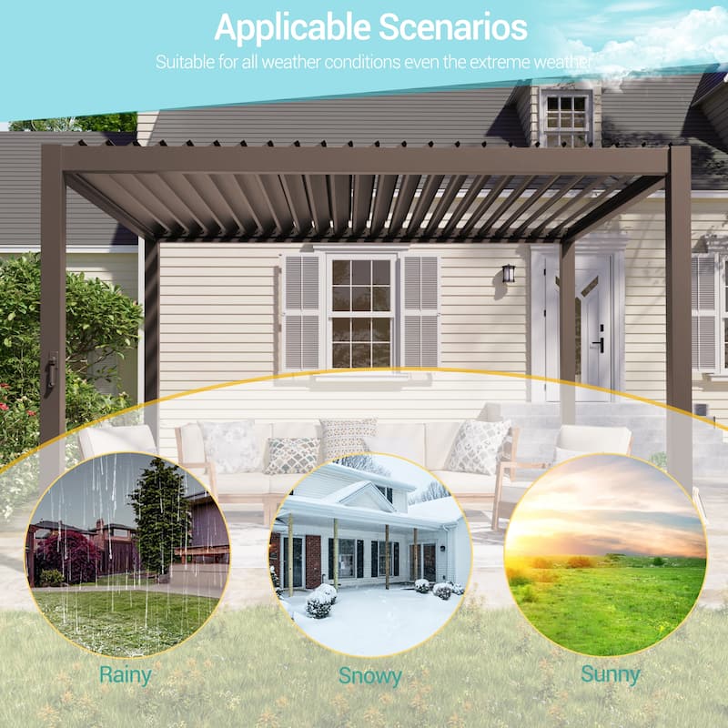Outdoor Aluminized Steel Pergola, Modern Style with Adjustable Louvers and Concealed Water Drainage System