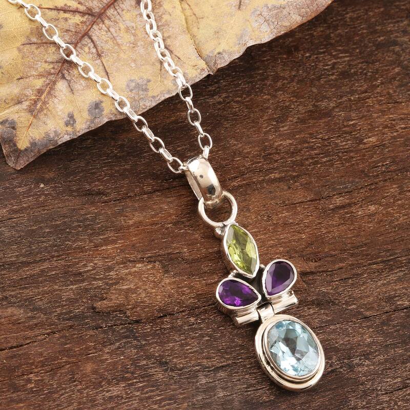 NOVICA Petal Party, Multi-gemstone pendant necklace
