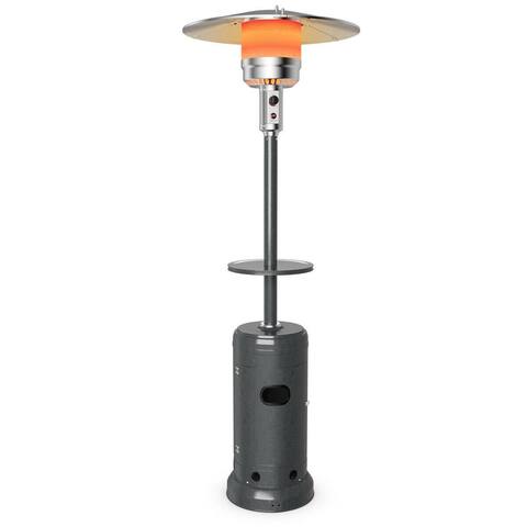 Outdoor Heater Propane Standing LP Gas Steel with Table & Wheels-Gray - 32" x 32" x 87"(L x W x H)
