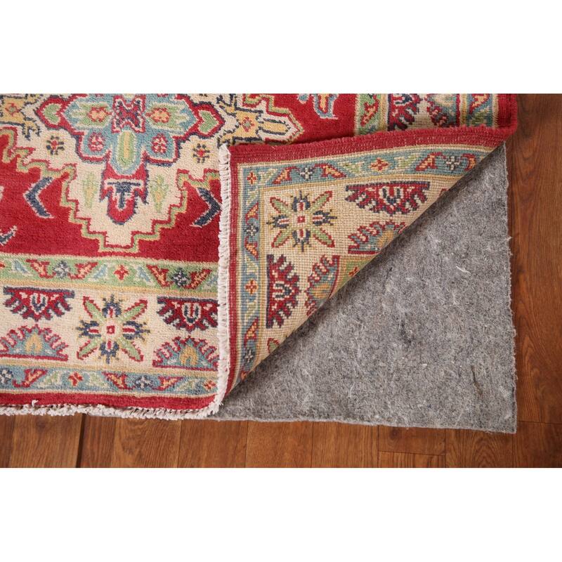 Geometric Red Kazak Accent Rug Handmade Wool Carpet - 3'4"x 5'1"