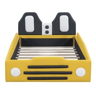 Yellow Creative Race Car-Shaped Platform Floor Bed with Wheels, Twin