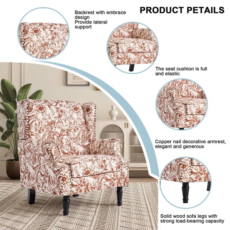 Wingback Accent Chair Nailhead Trim Living Room Reading Chair