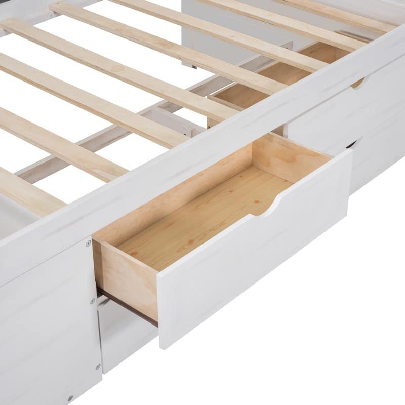 Wooden Twin Size Daybed with Drawers and Shelves