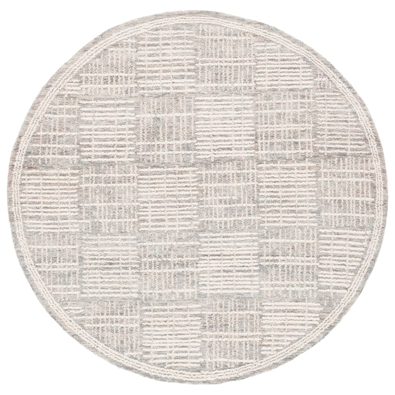 SAFAVIEH Handmade Abstract Anoek Checkered Wool Rug - 6' Round - Dark Grey/Ivory