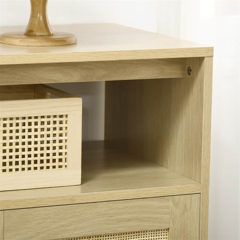 Sideboard Buffet Cabinet with Rattan Doors and Adjustable Shelves