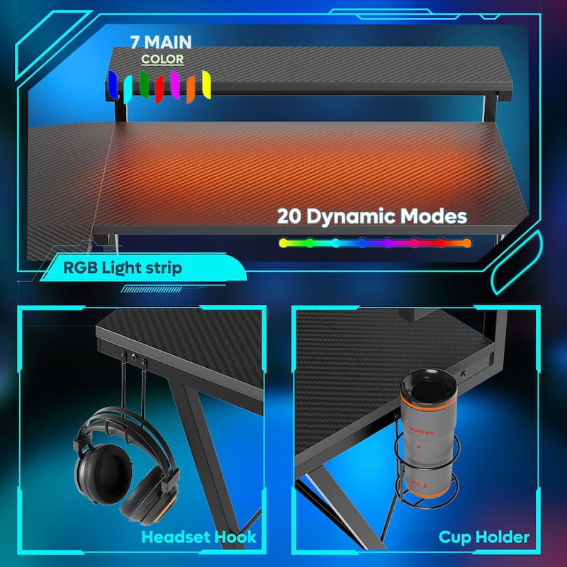 L-Shaped LED Gaming Desk Corner Computer Desk with Monitor Stand