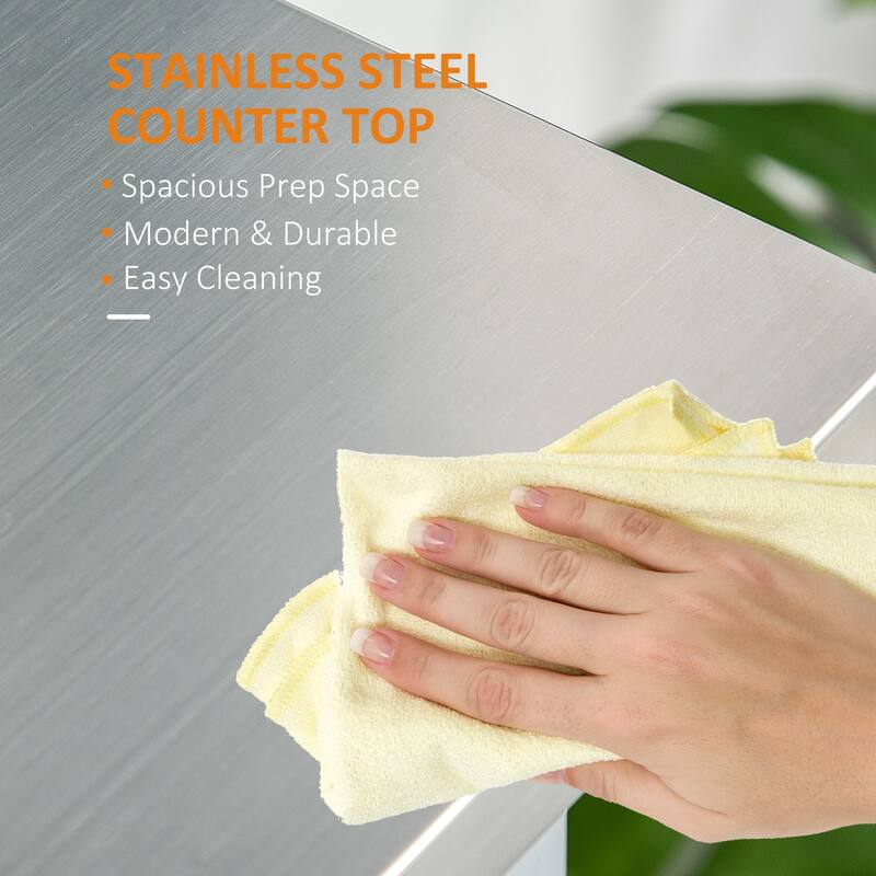 HOMCOM Kitchen Island Stainless Steel Top Rolling Utility Cart with Drawers, Shelves - Grey