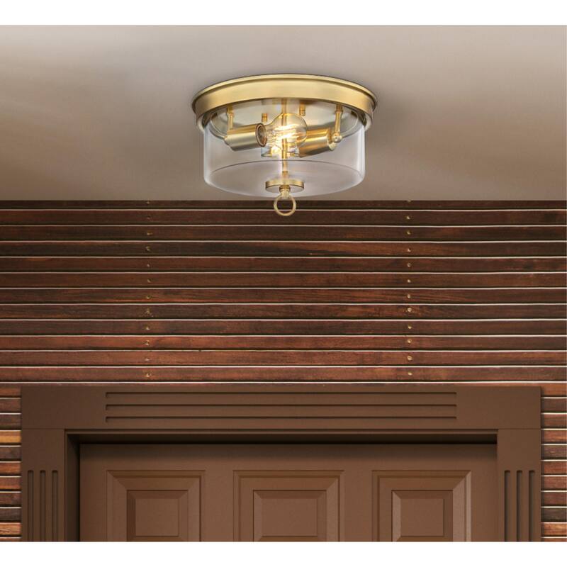 Westinghouse Lighting Lebanon 12 Inch, Two Light Flush Mount Ceiling Fixture, Champagne Brass Finish, Clear Glass - 12-Inch