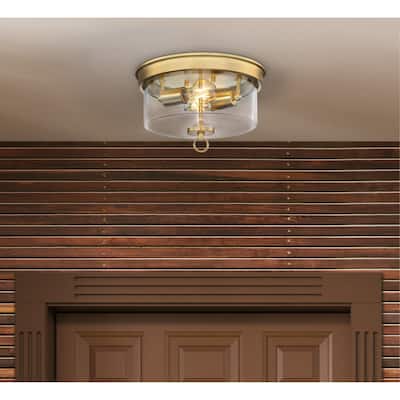 Westinghouse Lighting Lebanon 12 Inch, Two Light Flush Mount Ceiling Fixture, Champagne Brass Finish, Clear Glass - 12-Inch