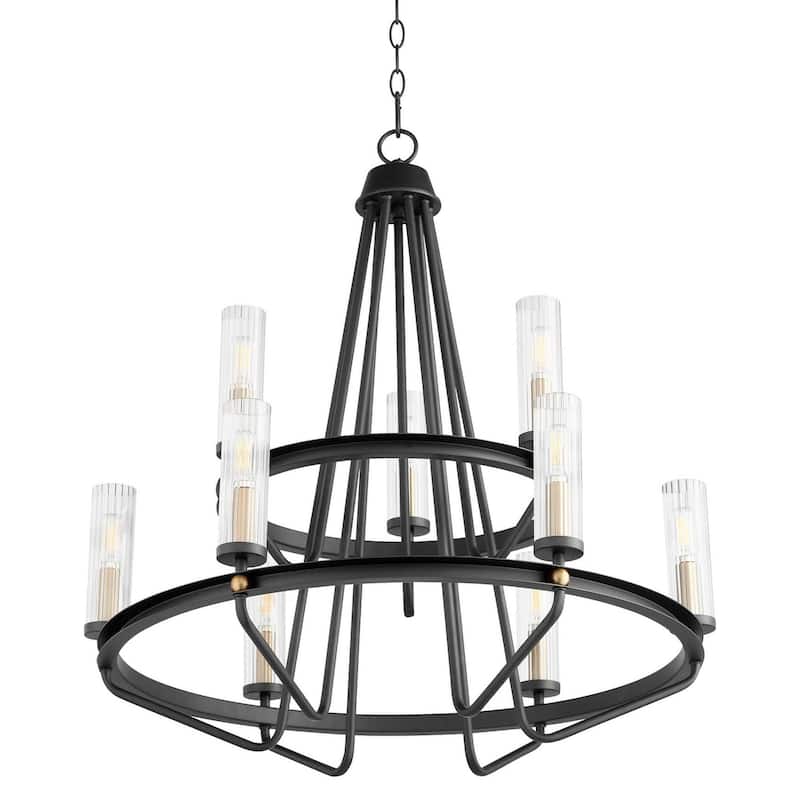 Quorum International 629-980 Empire 9 Light 28" Wide Ring Chandelier - Textured Black / Aged Brass