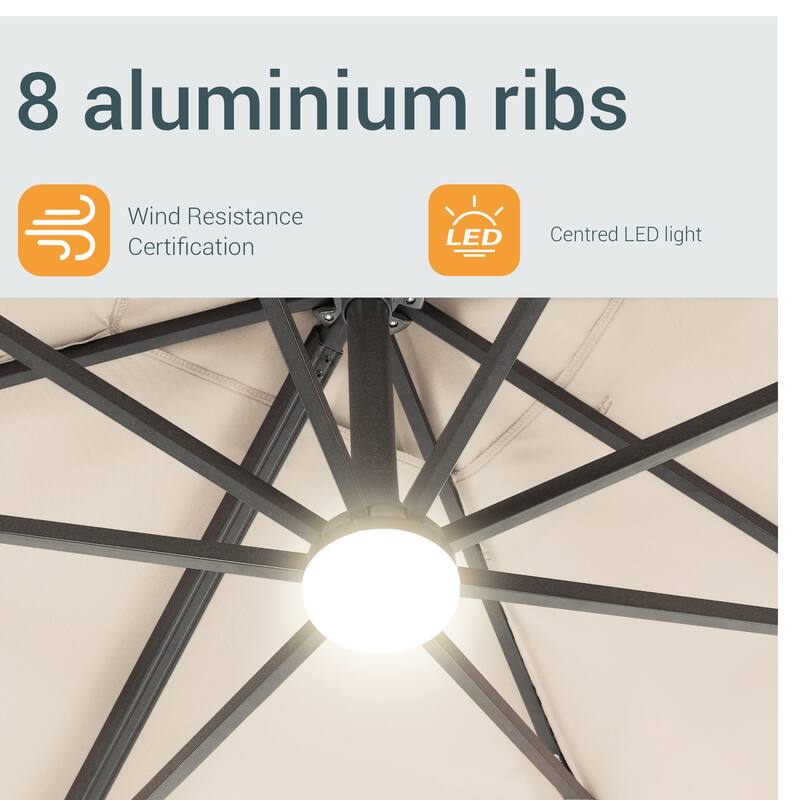 LIVOOSUN Aluminum 10x8FT LED Rectangular Cantilever Patio Umbrella
