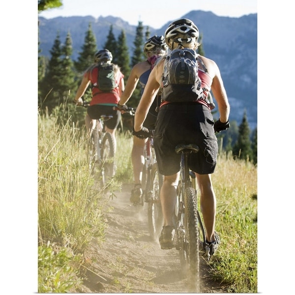 "Mountain bikers riding along a trail" Poster Print