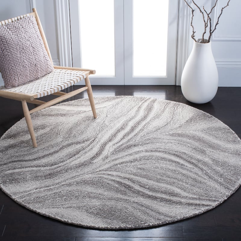 SAFAVIEH Handmade Metro Draginja Abstract Wool Rug - 6' Round - Ivory/Dark Grey