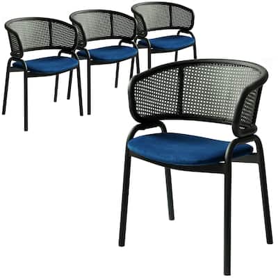 Ervilla Modern Upholstered Accent Side Chair with Wicker Back and Black Iron Legs for Dining Room & Kitchen, Set of 4