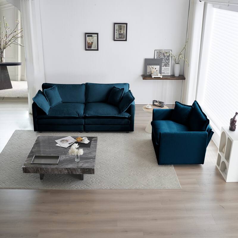 Roomfitters 2-Piece Modular Sofa Set, Chenille Upholstered Loveseat and Accent Chair with Wood Frame