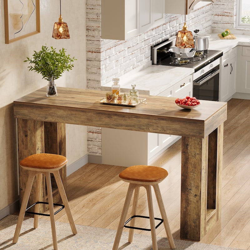 Rectangular High Top Bar Table for Kitchen, Home Bar, Living Room - N/A - Brown