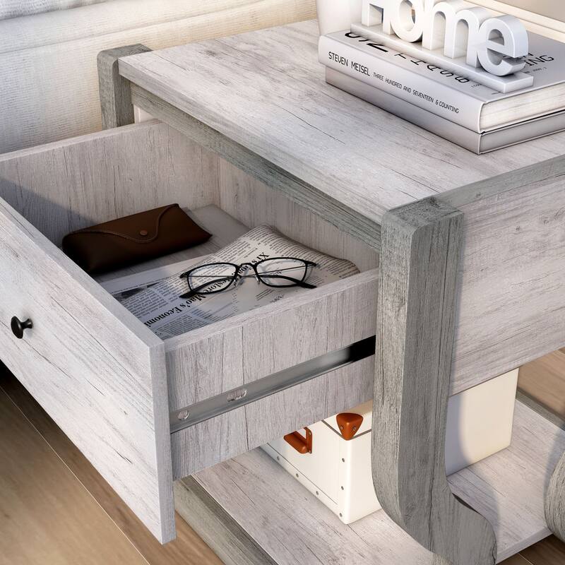 DH BASIC Transitional Coastal White Single-drawer End Table by Denhour